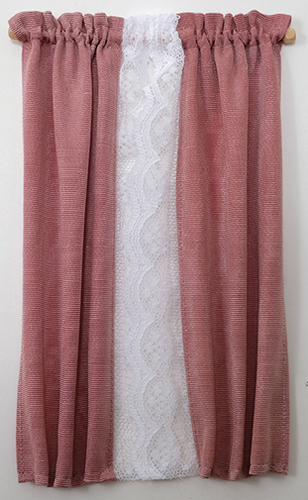 Curtains: Drape, Dusty Rose with White Lace Trim